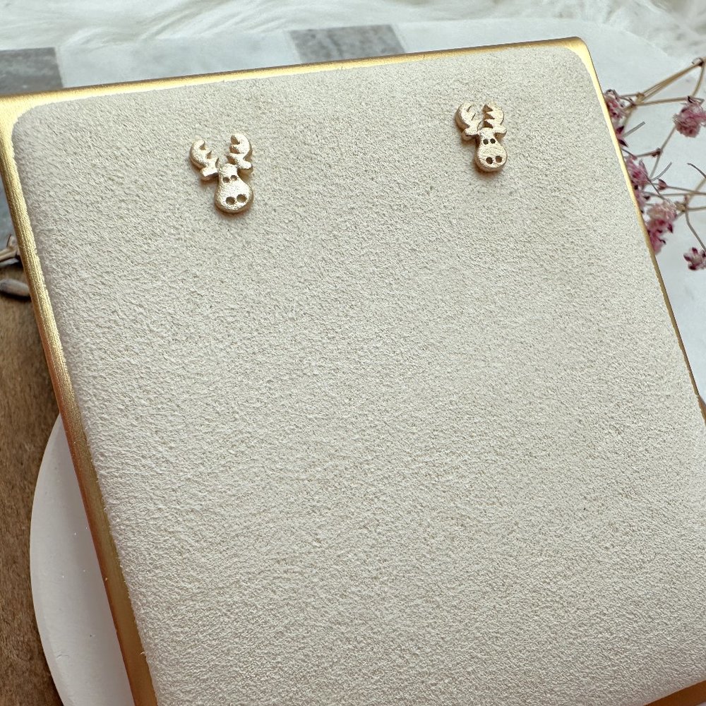 Small Satin Gold Moose Stud Earrings | 14k Gold Plated Sterling Silver